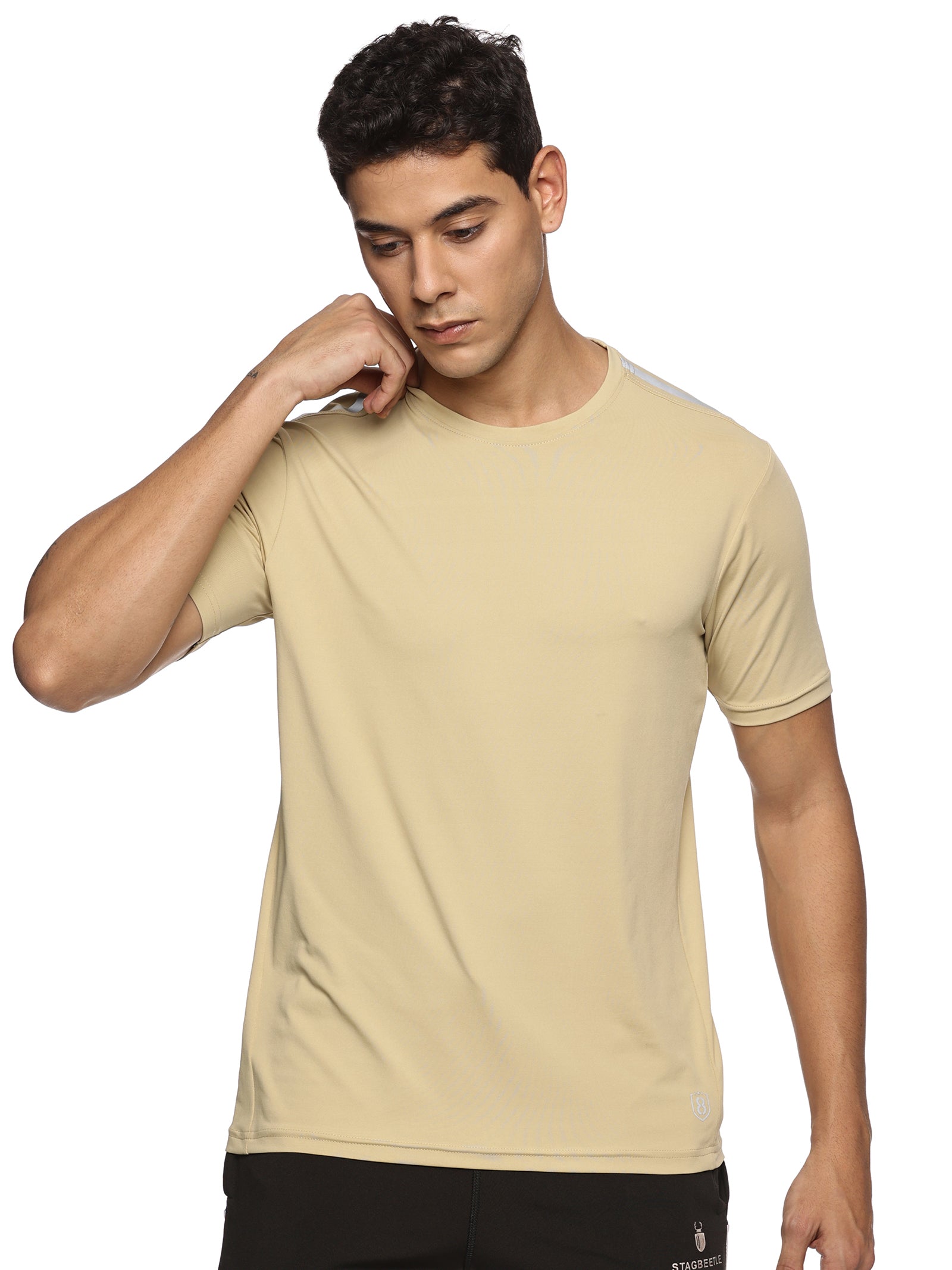 men half-sleeves t-shirt for running beige