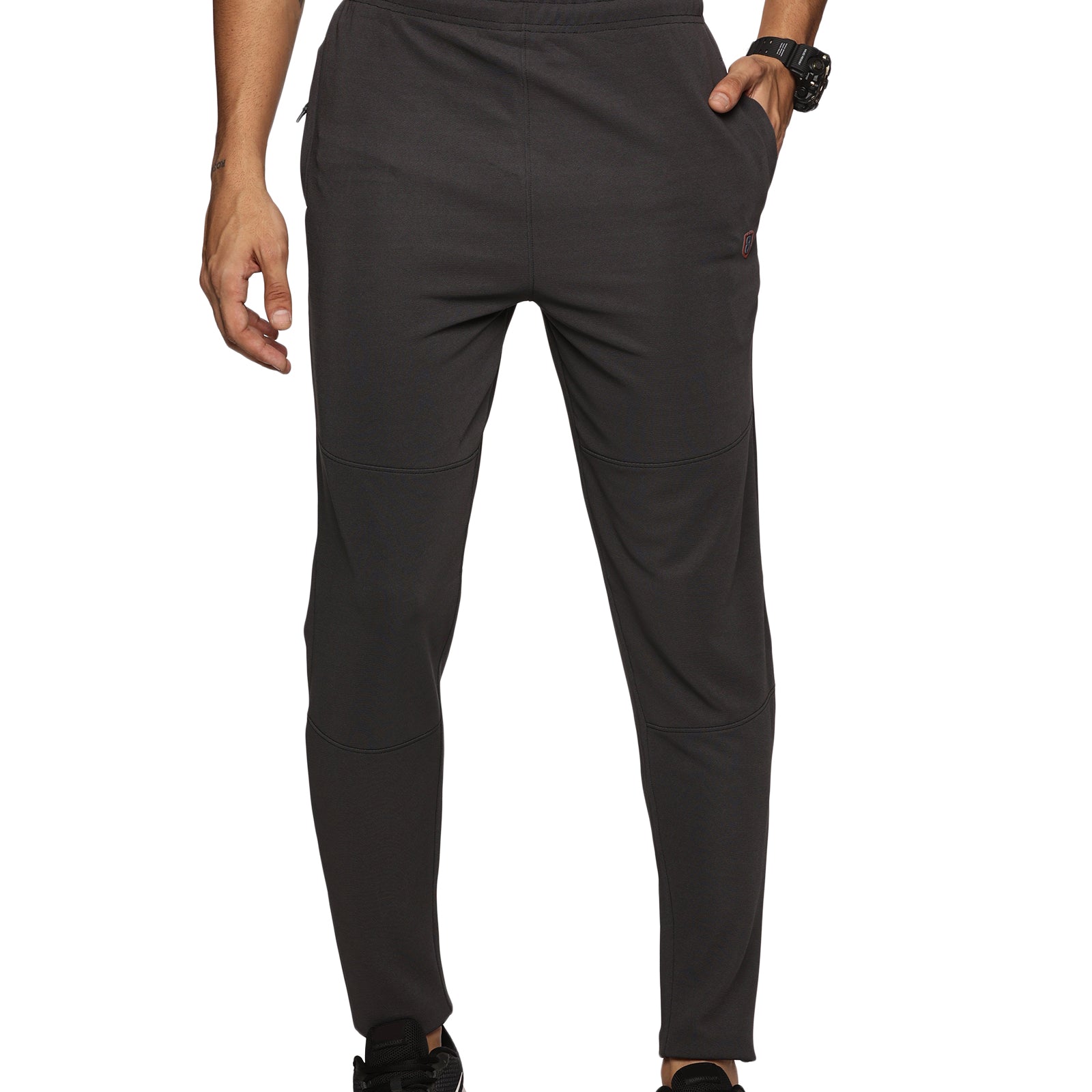 Men's Slim fit track pant with Elasticated waist with drawstring (Black)