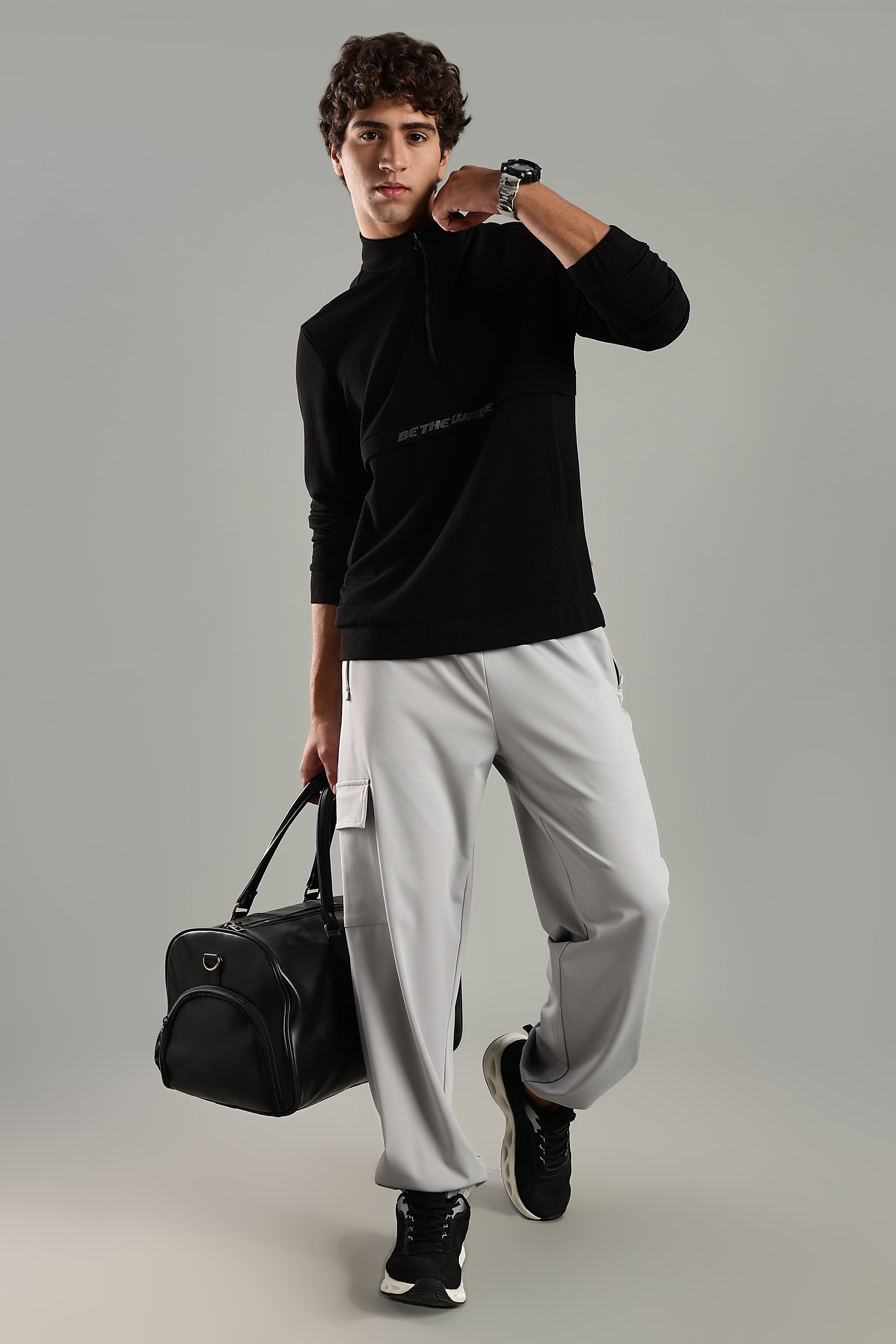 Men’s Half Reverse Zip Jacket with Printed Flap & Zipper Pocket