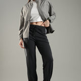 Women's Woven Jacket with High V-Neck & Zipper Opening