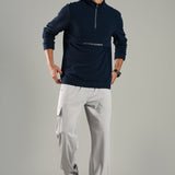 Men’s Half Reverse Zip Jacket with Printed Flap & Zipper Pocket