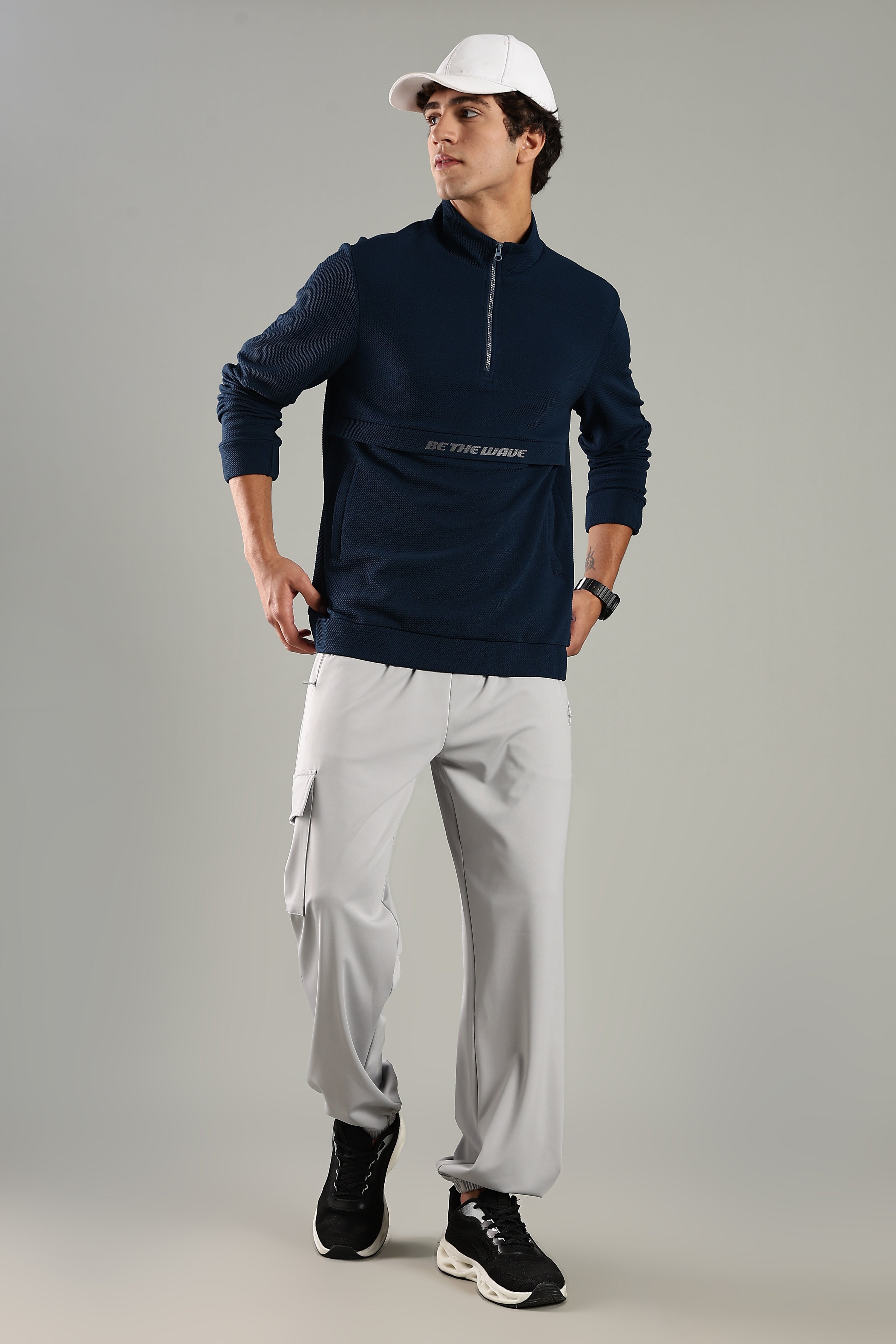 Men’s Half Reverse Zip Jacket with Printed Flap & Zipper Pocket