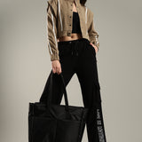 Women's Snap Button Crop Jacket with Elastic Drawstring