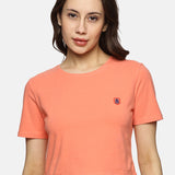 Women Cotton Spandex Short Sleeve Crop Top (Peach)