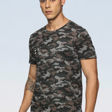 Men Cotton Regular Fit Round Neck Camouflage Black Sports T-Shirt