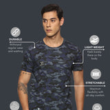 Men Cotton Regular Fit Round Neck Camouflage Black Sports T-Shirt