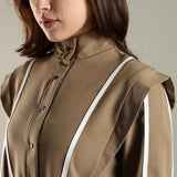 Women's Snap Button Crop Jacket with Elastic Drawstring