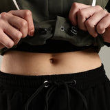 Women's Snap Button Crop Jacket with Elastic Drawstring