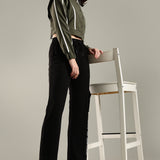 Women's Snap Button Crop Jacket with Elastic Drawstring