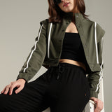 Women's Snap Button Crop Jacket with Elastic Drawstring