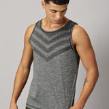 Men Slim Fit Round Neck Sleeveless Tank Top With arrow print at chest (Navy Blue)