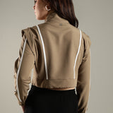 Women's Snap Button Crop Jacket with Elastic Drawstring