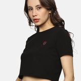 Women Cotton Spandex Short Sleeve Crop Top (Black)