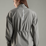 Women's Woven Jacket with High V-Neck & Zipper Opening