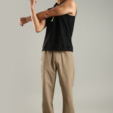 Men's Sleeveless Hoodie with Kangaroo Pocket & Neon Drawstring