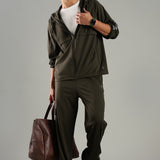 Men’s Raglan Hoodie & Jogger Set with Zipper Pockets & Flap Detail