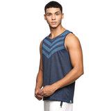 Men Slim Fit Round Neck Sleeveless Tank Top With arrow print at chest (Navy Blue)