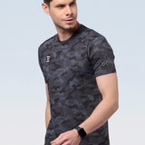 Men Cotton Regular Fit Round Neck Camouflage Black Sports T-Shirt