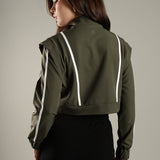 Women's Snap Button Crop Jacket with Elastic Drawstring