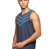 Men Slim Fit Round Neck Sleeveless Tank Top With arrow print at chest (Navy Blue)