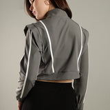 Women's Snap Button Crop Jacket with Elastic Drawstring
