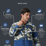 Men Camouflage Printed Quilted Jacket with Zipper closure