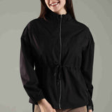 Women's Woven Jacket with High Neck & Zipper Opening