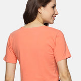 Women Cotton Spandex Short Sleeve Crop Top (Peach)