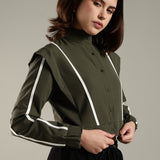 Women's Snap Button Crop Jacket with Elastic Drawstring