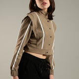 Women's Snap Button Crop Jacket with Elastic Drawstring