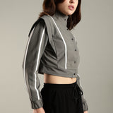 Women's Snap Button Crop Jacket with Elastic Drawstring