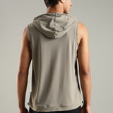 Men's Sleeveless Hoodie with Kangaroo Pocket & Neon Drawstring