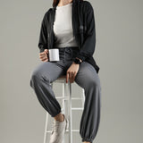 Women's Raglan Sleeve Hoodie with High V-Neck Collar & Zipper Opening