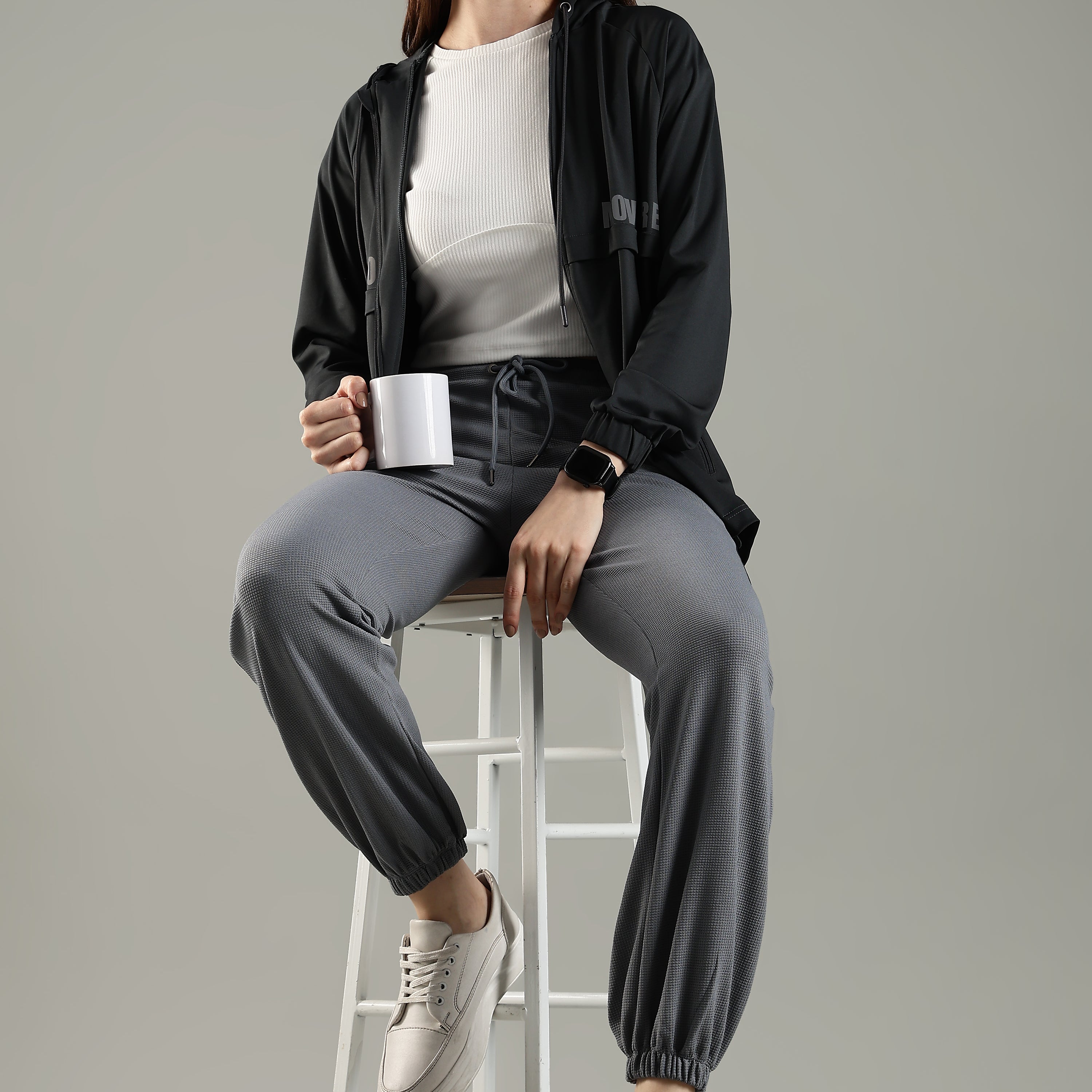 Women's Raglan Sleeve Hoodie with High V-Neck Collar & Zipper Opening