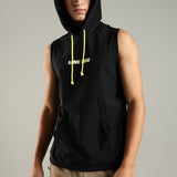 Men's Sleeveless Hoodie with Kangaroo Pocket & Neon Drawstring