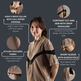 Women’s Half Sleeve V-Neck Textured Zipper Jacket