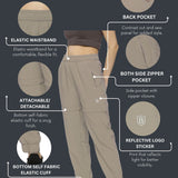 Women's Solid Detachable Track pants with Zipper Pockets