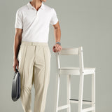 Men's Pintuck Pants with Double Button & Zipper Closure