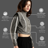Women's Snap Button Crop Jacket with Elastic Drawstring