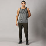 Men Slim Fit Round Neck Sleeveless Tank Top With arrow print at chest (Dark Grey)