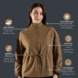 Women's Woven Jacket with High V-Neck & Zipper Opening