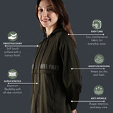 Women's Raglan Sleeve Hoodie with High V-Neck Collar & Zipper Opening