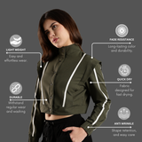Women's Snap Button Crop Jacket with Elastic Drawstring