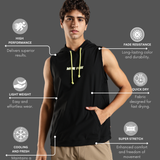 Men's Sleeveless Hoodie with Kangaroo Pocket & Neon Drawstring