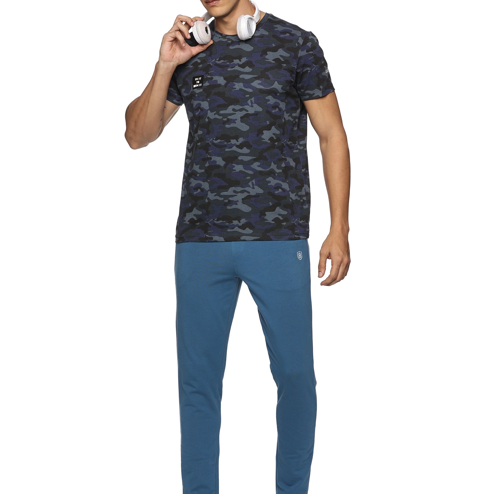 DOMIN8 Men Cotton Regular Fit Round Neck Camouflage Black Sports T-Shirt