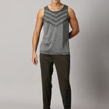 Men Slim Fit Round Neck Sleeveless Tank Top With arrow print at chest (Dark Grey)