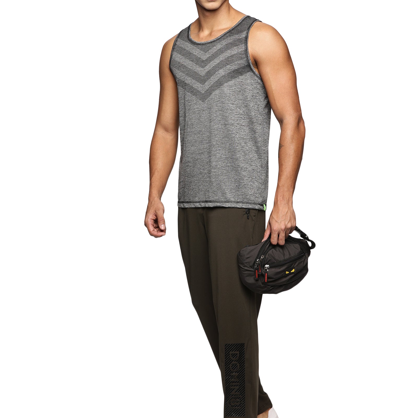 Men Slim Fit Round Neck Sleeveless Tank Top With arrow print at chest (Dark Grey)