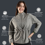 Women's Woven Jacket with High V-Neck & Zipper Opening
