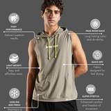 Men's Sleeveless Hoodie with Kangaroo Pocket & Neon Drawstring