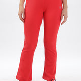 Women's Cotton Slim Flared Stretchy and Comfort Fit Pant (Brick Red)